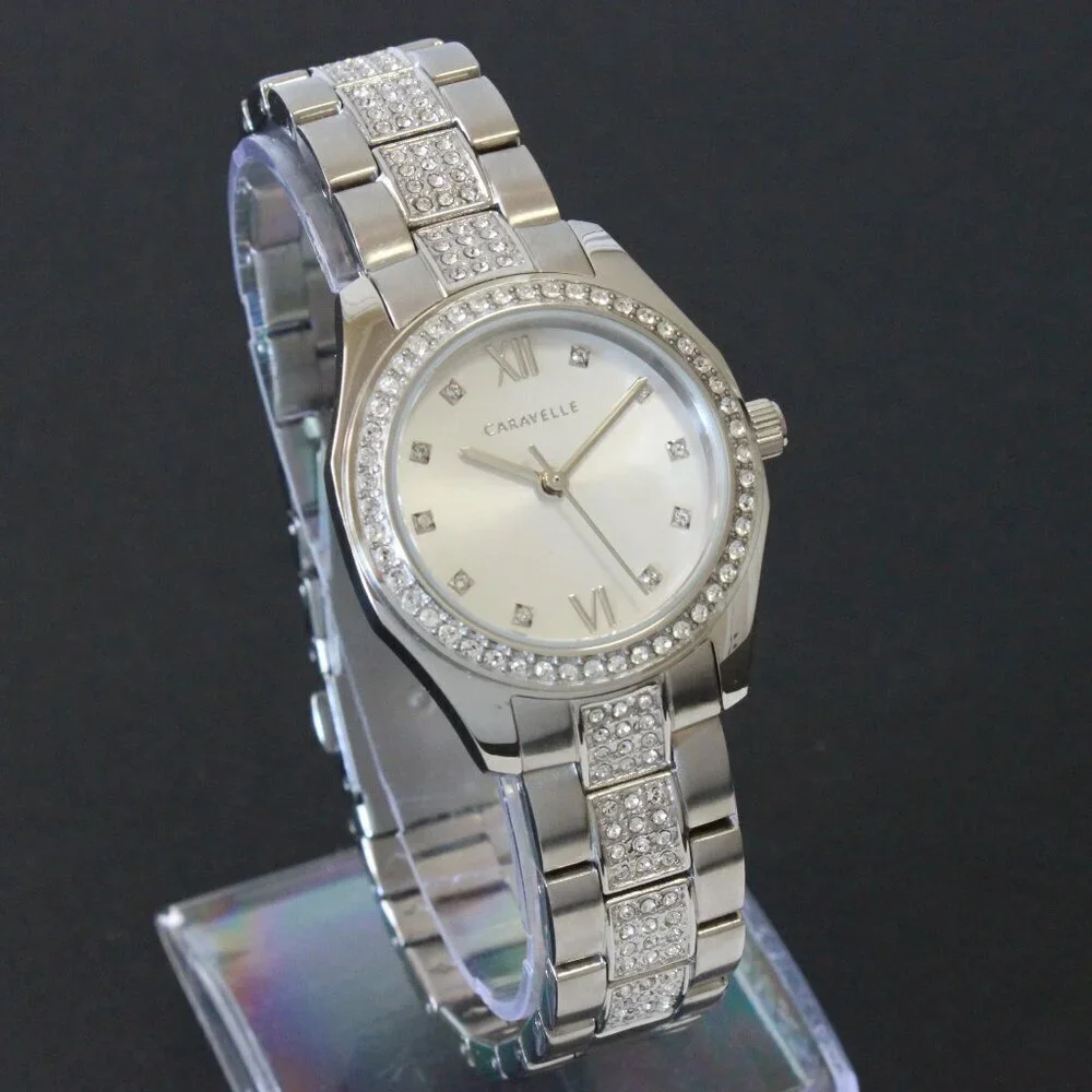 Retro Caravelle Sport Ladies Quartz Watch 154 Austrian Crystals Stainless 28mm
